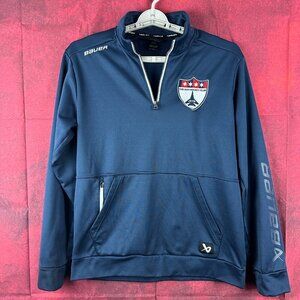BAUER TEAM FLEECE HALF-ZIP BLUE PULLOVER WITH CHICAGO HOCKEY CLUB LOGO, SIZE L